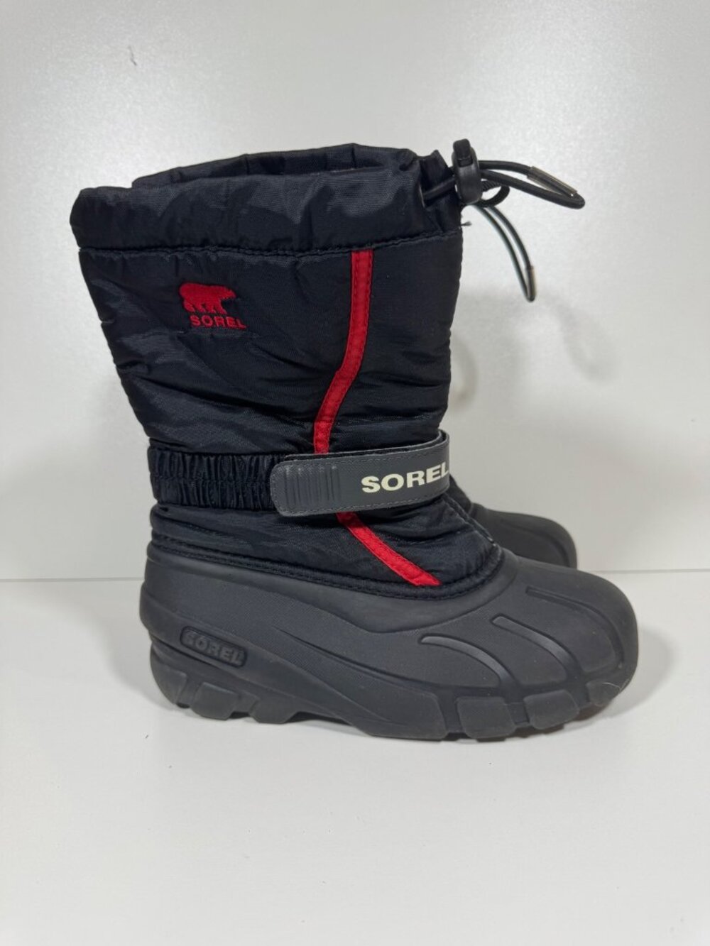 Sorel Snow Boots Flurry Black Red Kids Boys 3 Waterproof Winter Outdoor